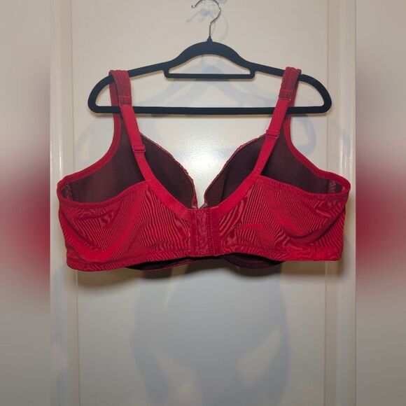 Cacique Modern Lace Covered Full Balconette Bra 46DD Red Underwire Supportive - Picture 4 of 6